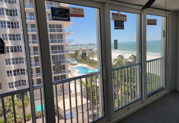 Sliding Glass Impact Doors installed at Harbour Towers on Lido Key