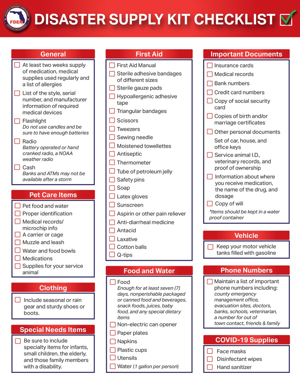 Disaster Supply Kit Checklist
