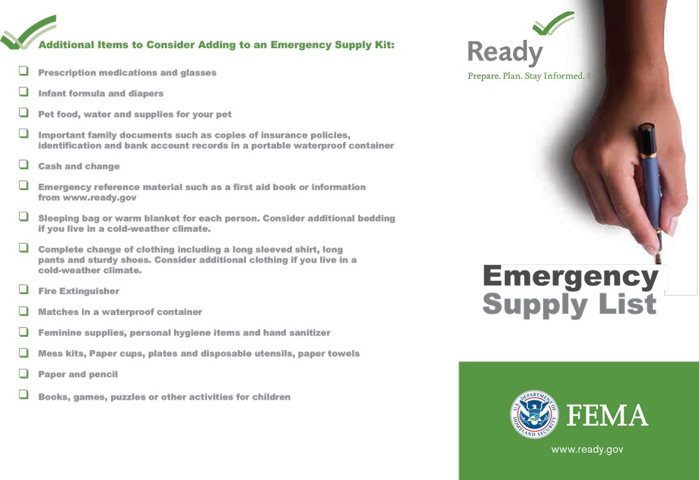 Emergency Supply List (FEMA)