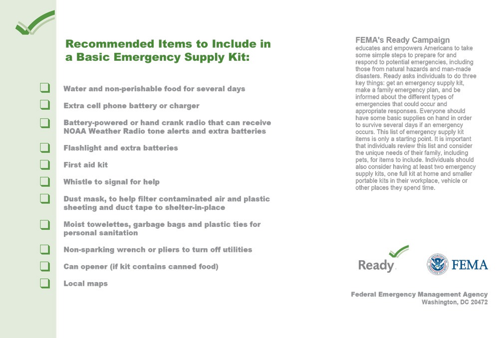 Emergency Supply List (FEMA)
